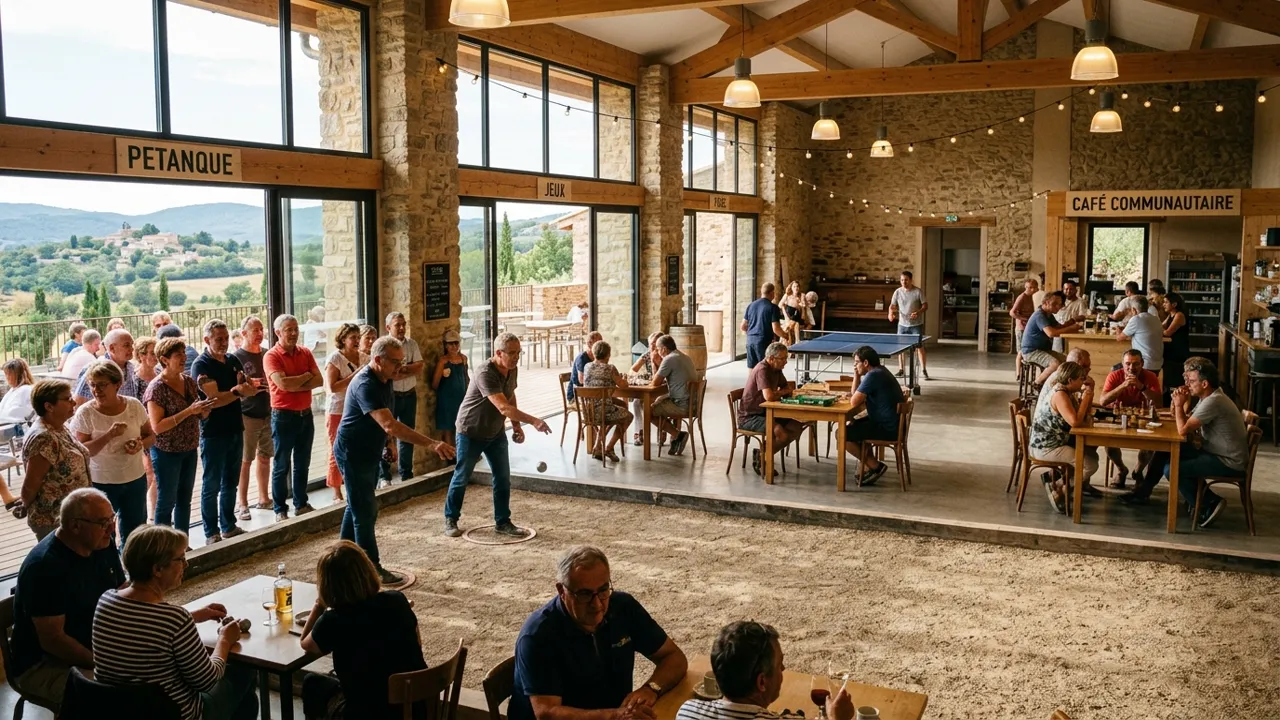 Vue générale des installations récréatives et de la salle d'activités communautaires MHM2 à Baillargues